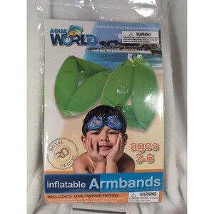 Aqua World Inflatable Swimming Armbands (Ages 3-6) BRAND NEW UNOPENED! Green